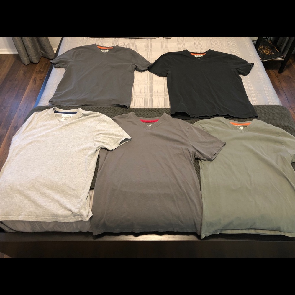 Five Large Mixed Color V-Neck T-Shirts